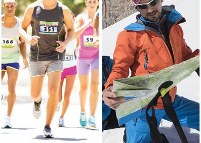 Jogger mit Startnummern und Wanderer mit Karte