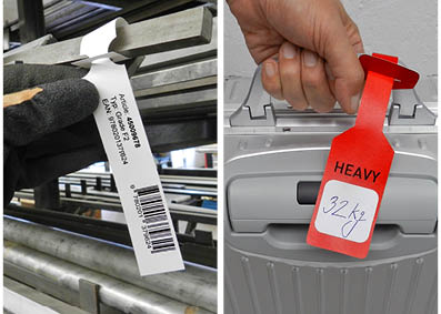 Schlaufenetiketten in Industrie und an Metallkoffer